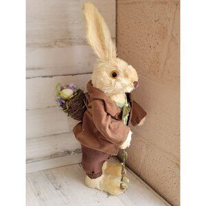 Pier 1 sisal brush Easter Bunny rabbit 22" bottle spring boy flower basket cane